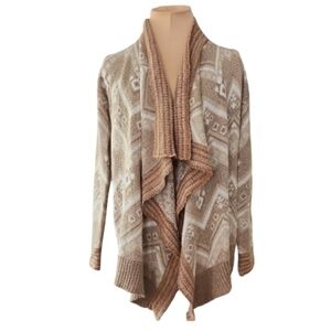 Pink Rose Aztec Tribal Waterfall Open‎ Cardigan XS Neutral Boho Sweater